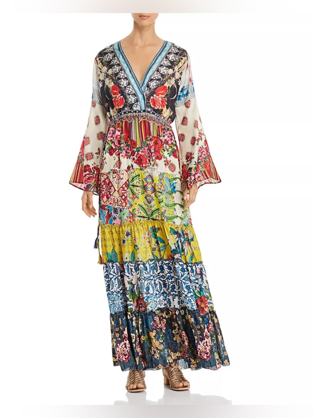 Johnny was Dibble Mixed-Print Silk Tiered Maxi Dress